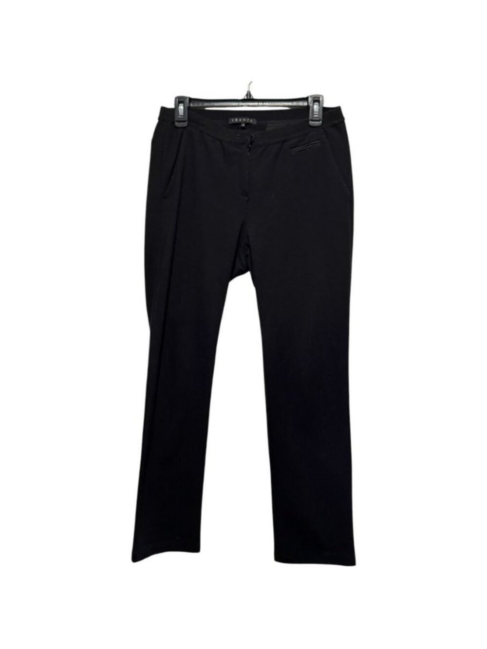 Theory Pants Womens Sz 10 Elastic Waist w/ Zipper Black Straight Career Pants - Picture 2 of 10